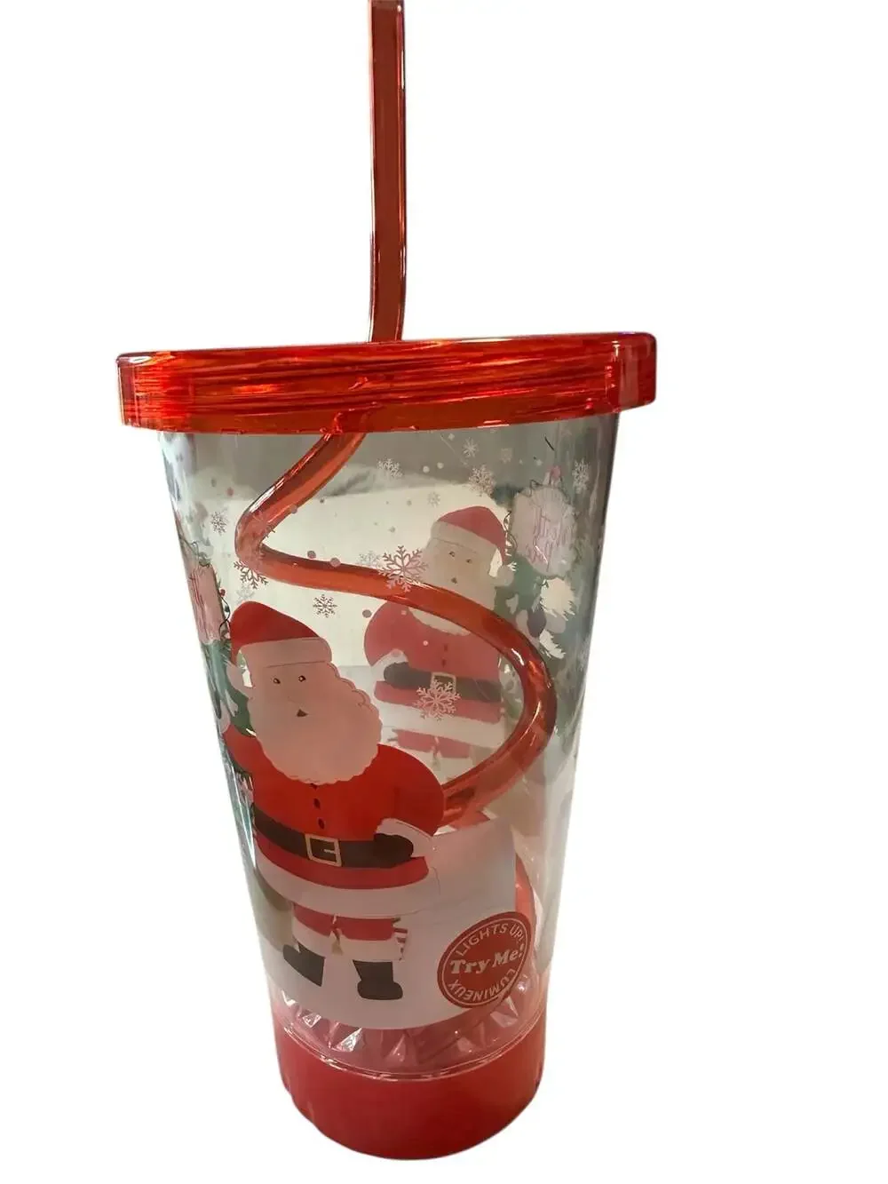 Christmas Santa Light Up Plastic Tumbler 19oz with Curly Straw
